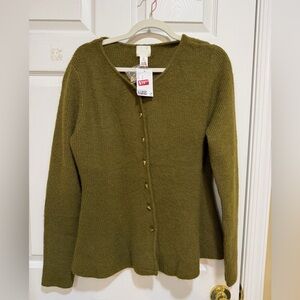 H&M Dark Khaki Green Rib-Knit Peplum Cardigan